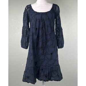 Diane Von Furstenberg DVF Madis Shift Dress 0 Navy Blue Embroidery Eyelet Cutout